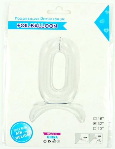 BALON FOLIOWY STOJĄCY 0 SILVER 80CM             