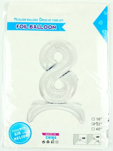 BALON FOLIOWY STOJĄCY 8 SILVER 80CM                     