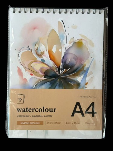 Blok akwarelowy A4 – 180 g/m² – 15 arkuszy