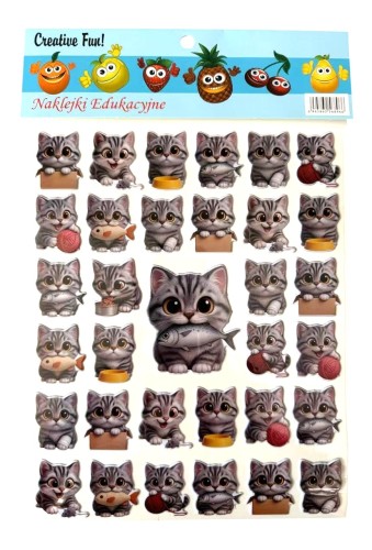 NAKLEJKI DEKORACYJNE PUFFY KOTEK Z RYBKĄ